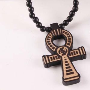 Natural Wood Ankh Pendant Black/Natural Necklace